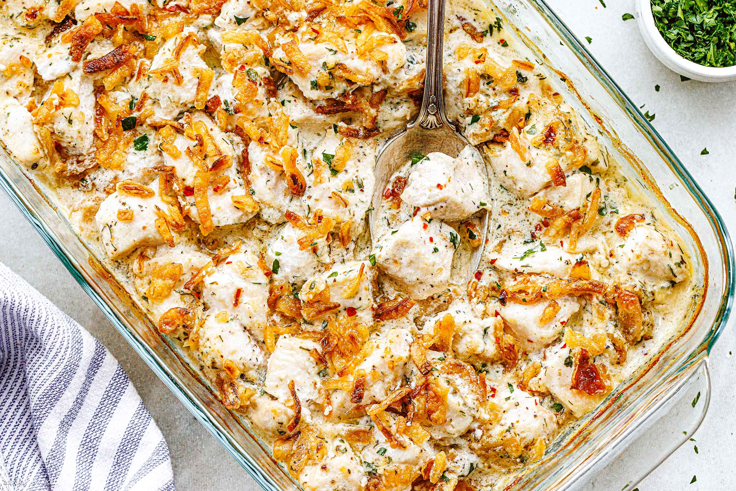 Baked Ranch Chicken Casserole with Crispy Onion