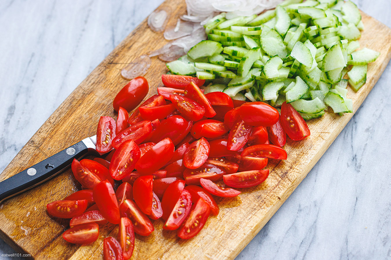 chopped tomato and cucumber