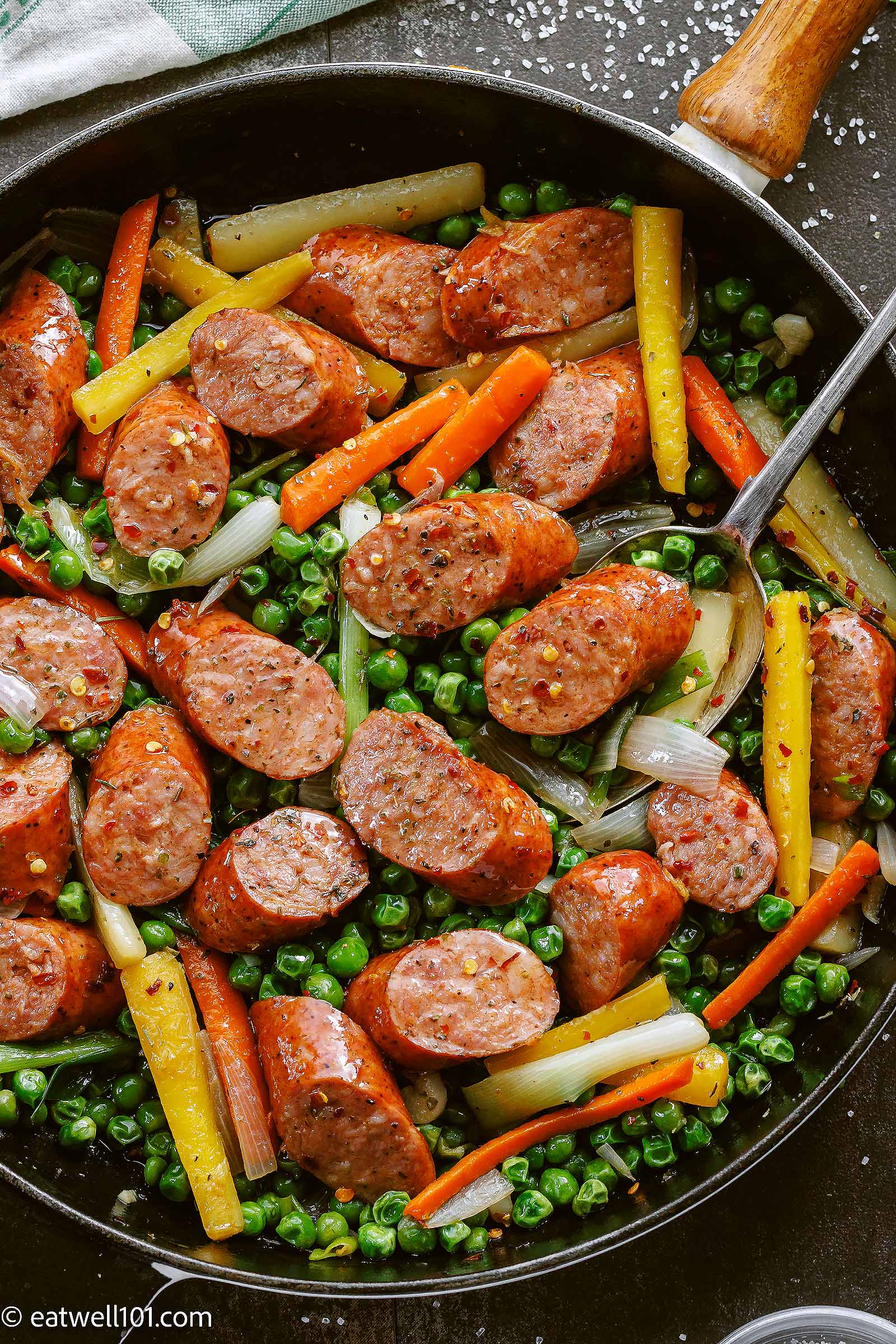 One Pan Sausage Veggies Recipe Smoked Sausage Recipe Eatwell101
