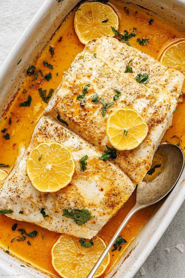 Baked Fish with Lemon Butter - #recipe by #eatwell101 - https://www.eatwell101.com/baked-fish