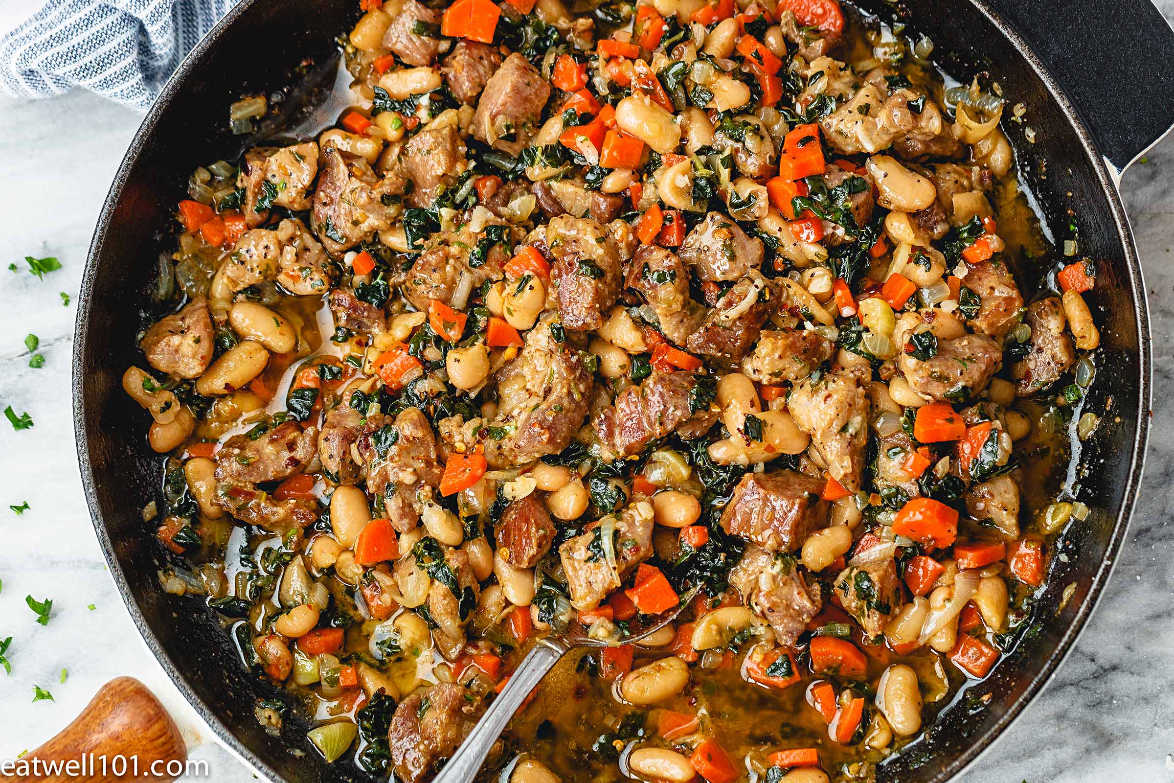 Braised Pork with Kale and Beans