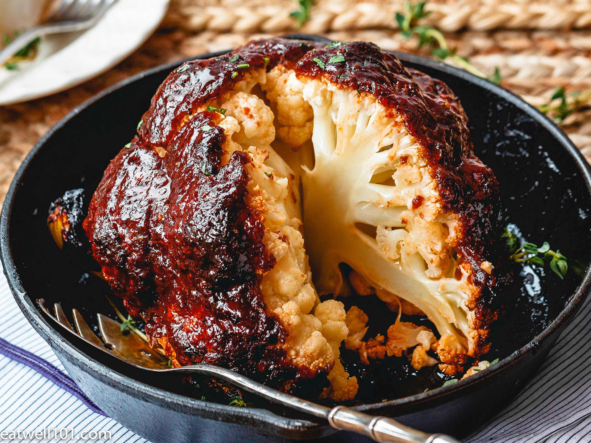 Roasted Whole Cauliflower with BBQ Sauce