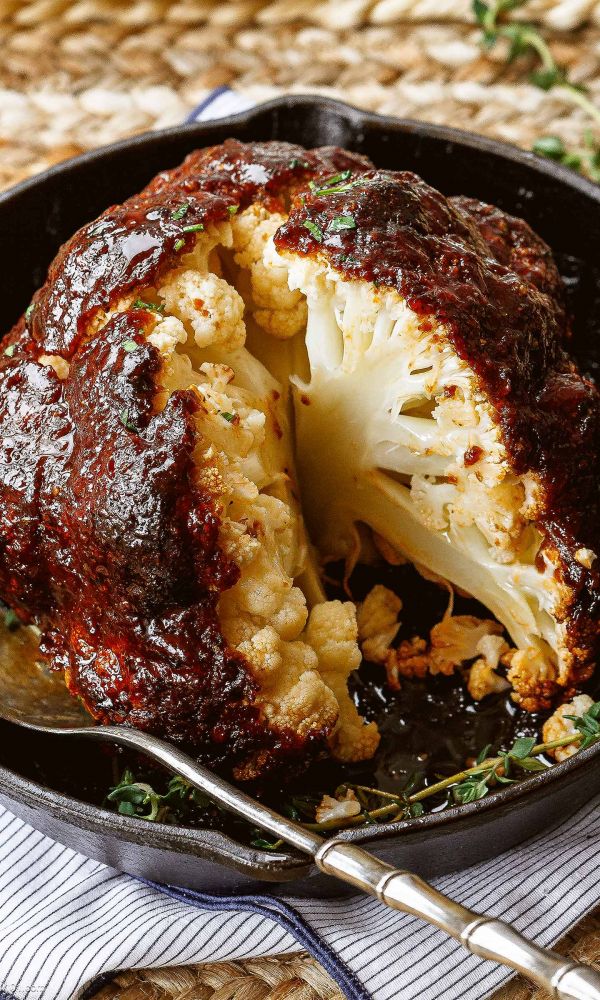 Roasted Whole Cauliflower with BBQ Sauce