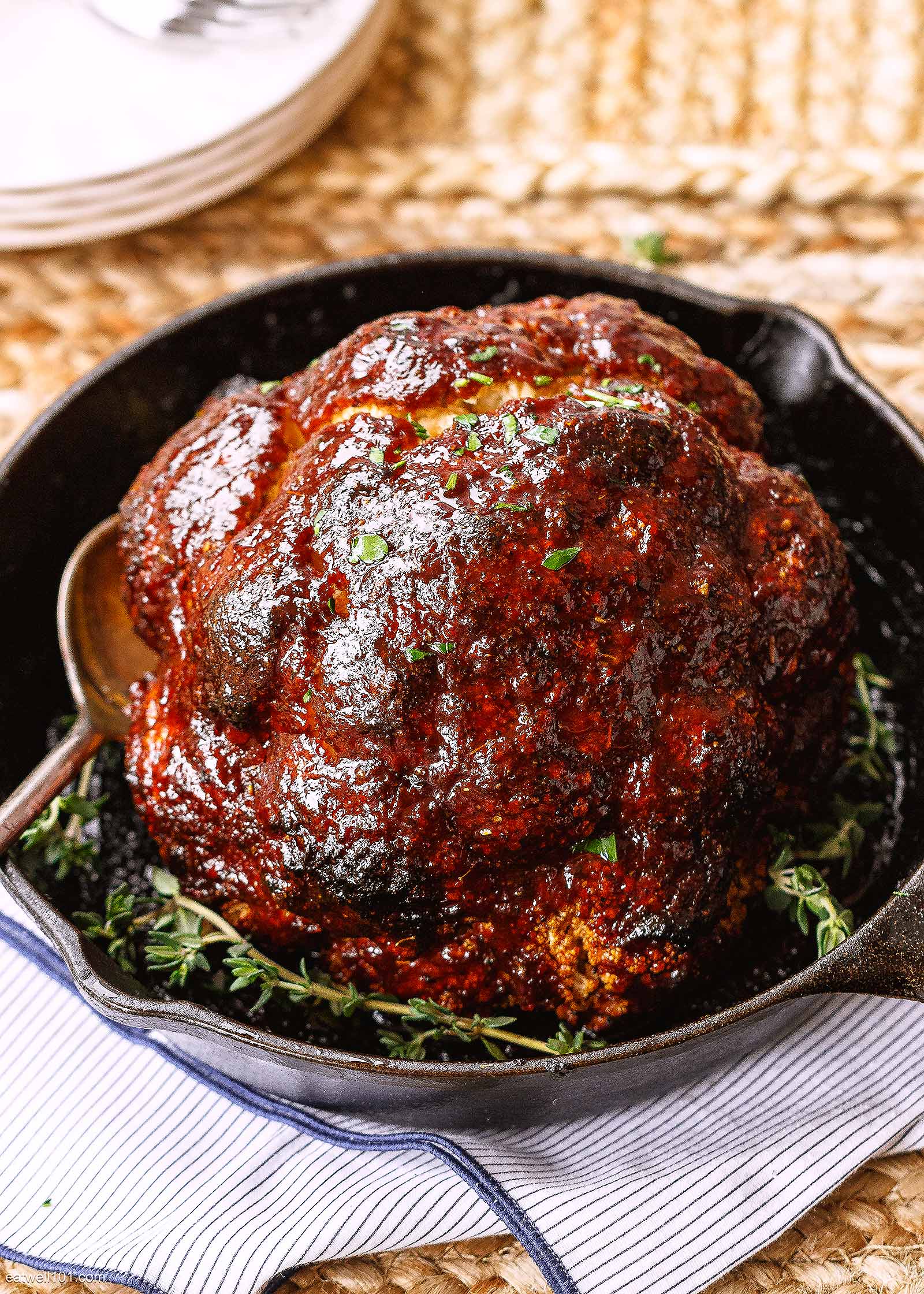 whole roasted cauliflower with BBQ sauce