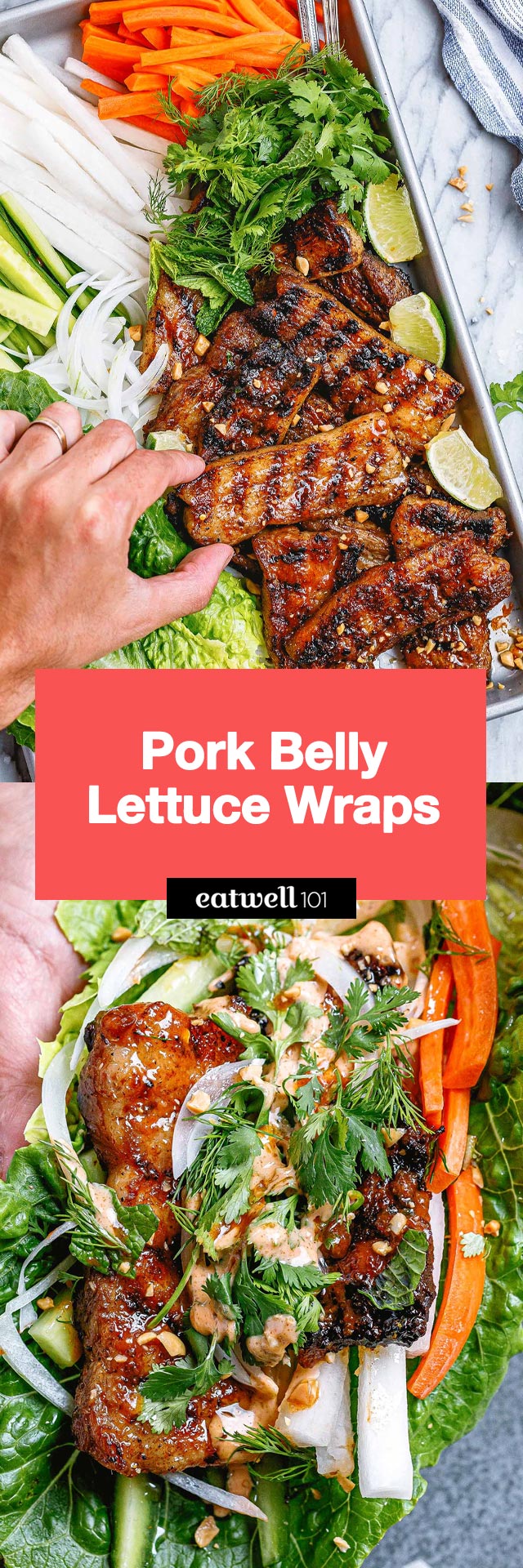 Pork Belly Lettuce Wraps - #porkbelly #lettuce #wrap #recipe #eatwell101 - Our pork belly lettuce wraps make for a great appetizer or a main meal. Crunchy, spicy and fragrant, these pork belly wraps will make you coming back for more!