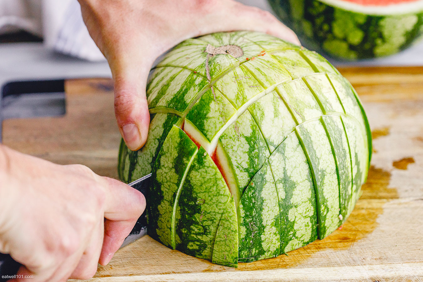 cutting watermelon sticks
