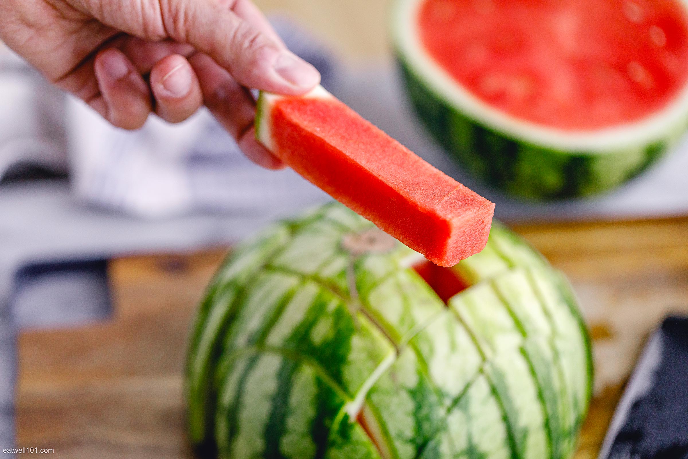 making watermelon sticks for kids