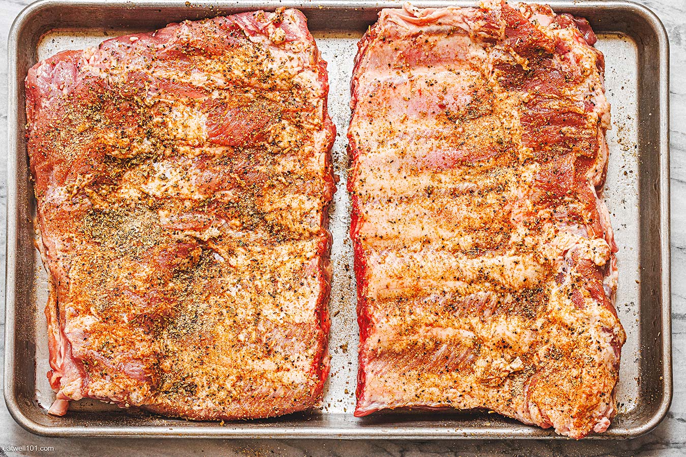 rack of ribs seasoned with homemade dry rub