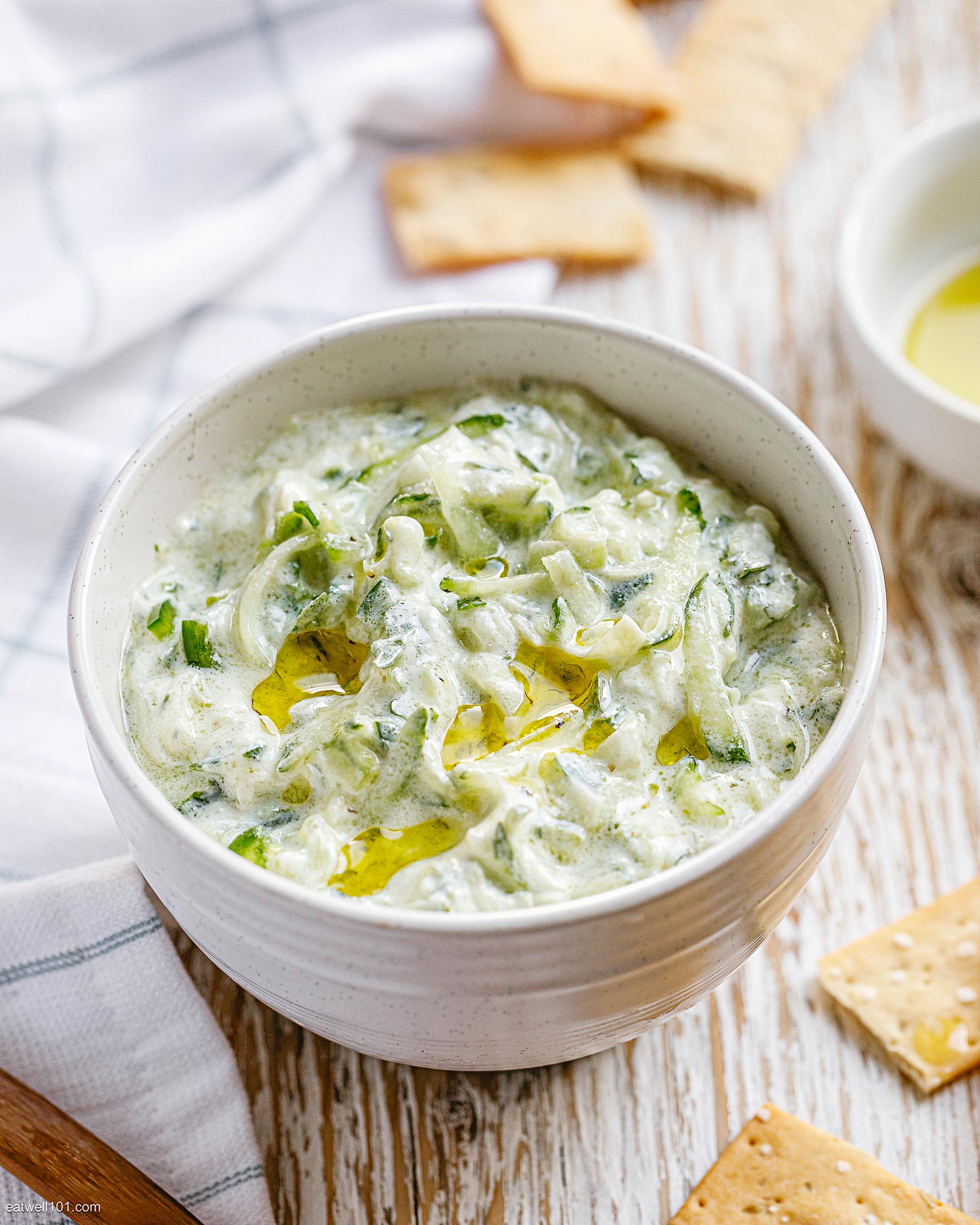 bowl of greek yogurt cucumber sauce