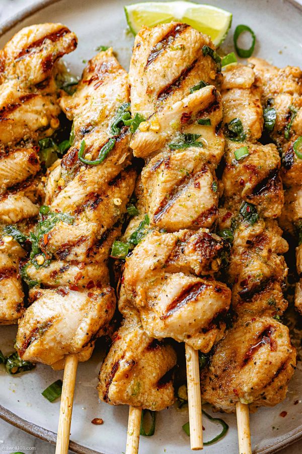 Honey Lime Chicken Skewers - #recipe by #eatwell101 - https://www.eatwell101.com/honey-lime-chicken-skewers-recipe