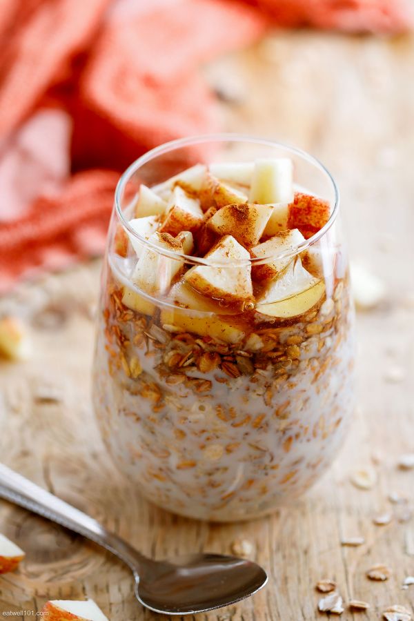 Apple Cinnamon Overnight Oats {Dairy Free} - #recipe by #eatwell101 - https://www.eatwell101.com/apple-cinnamon-overnight-oats-recipe