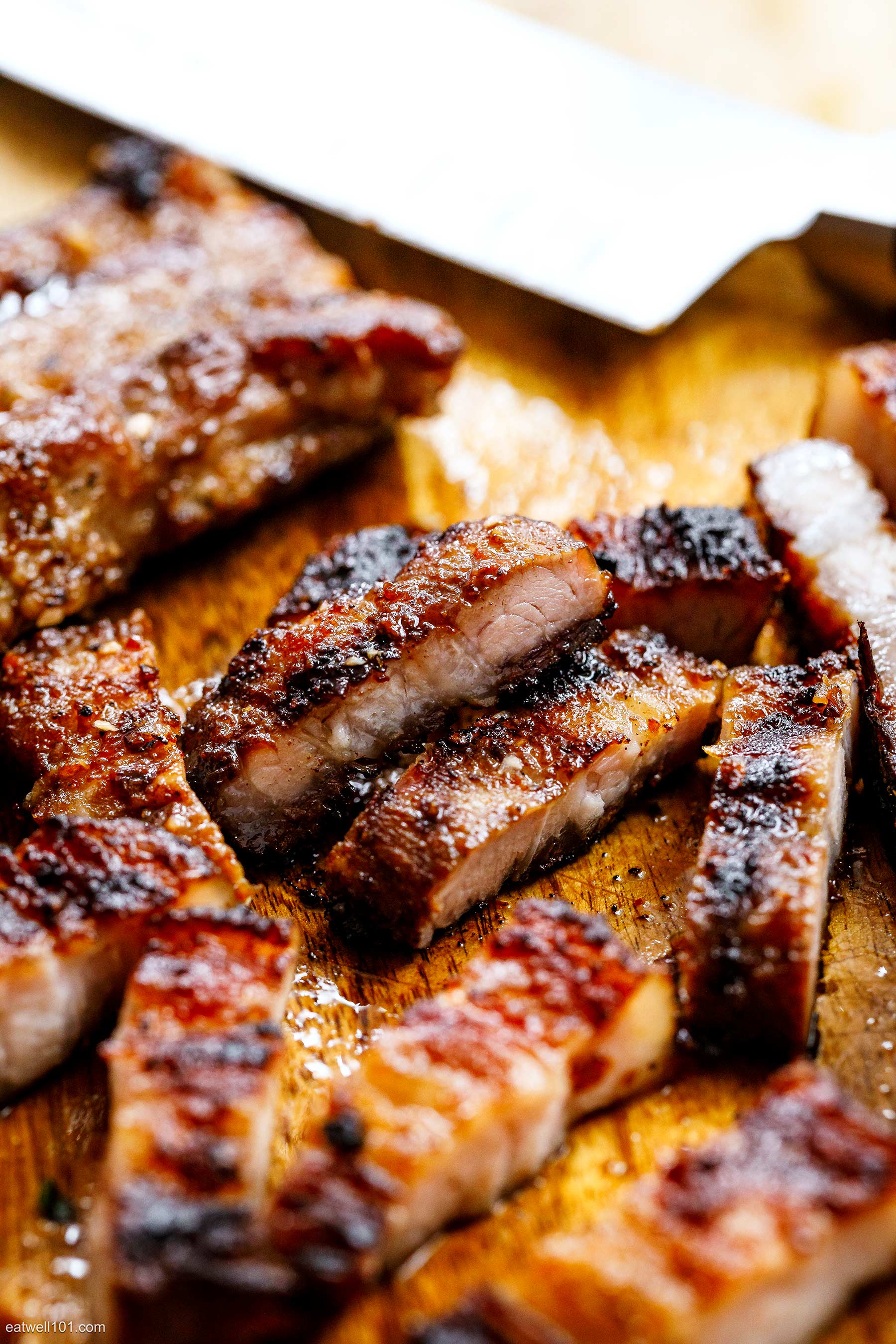 cutting pork belly sticks