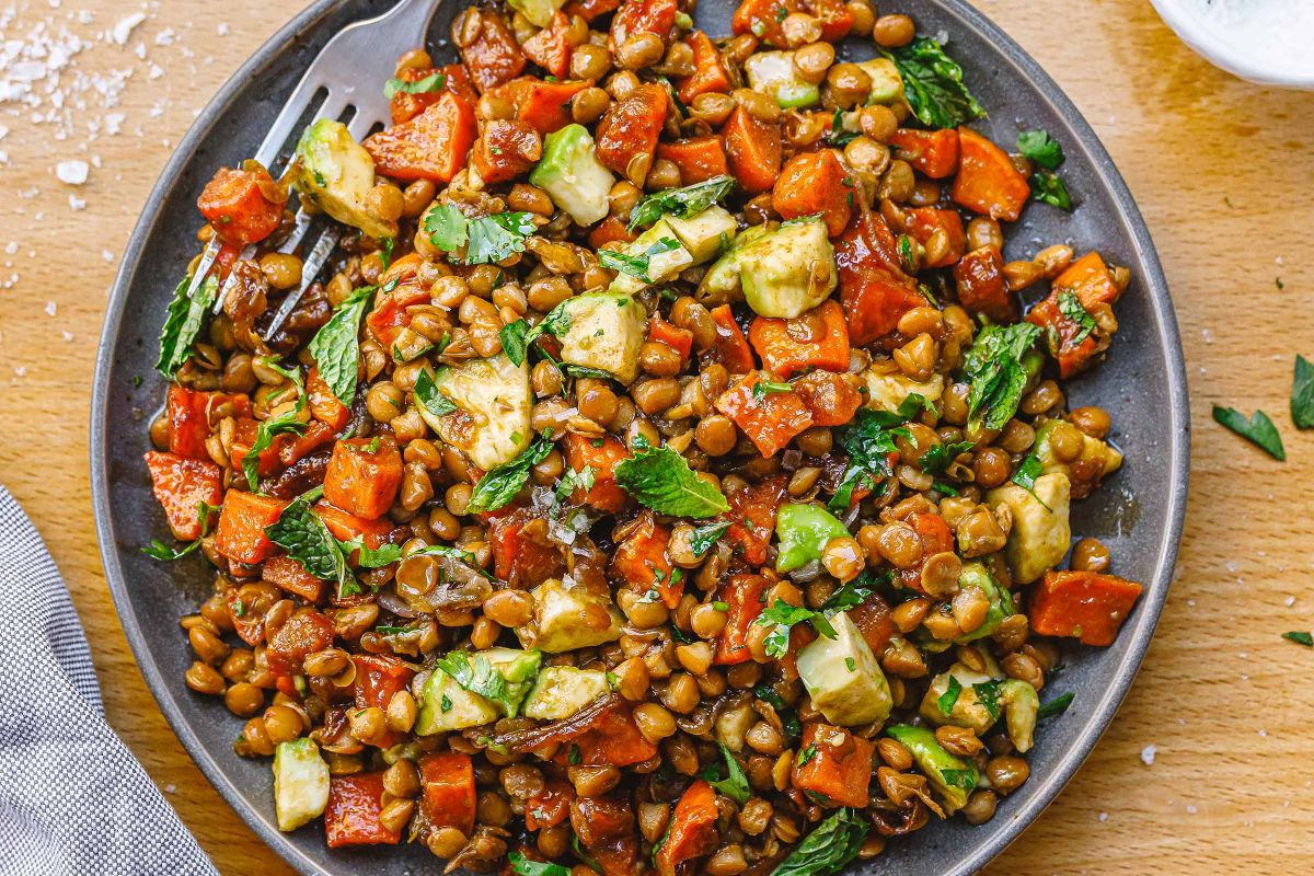 Roasted Sweet Potatoes and Lentil Salad