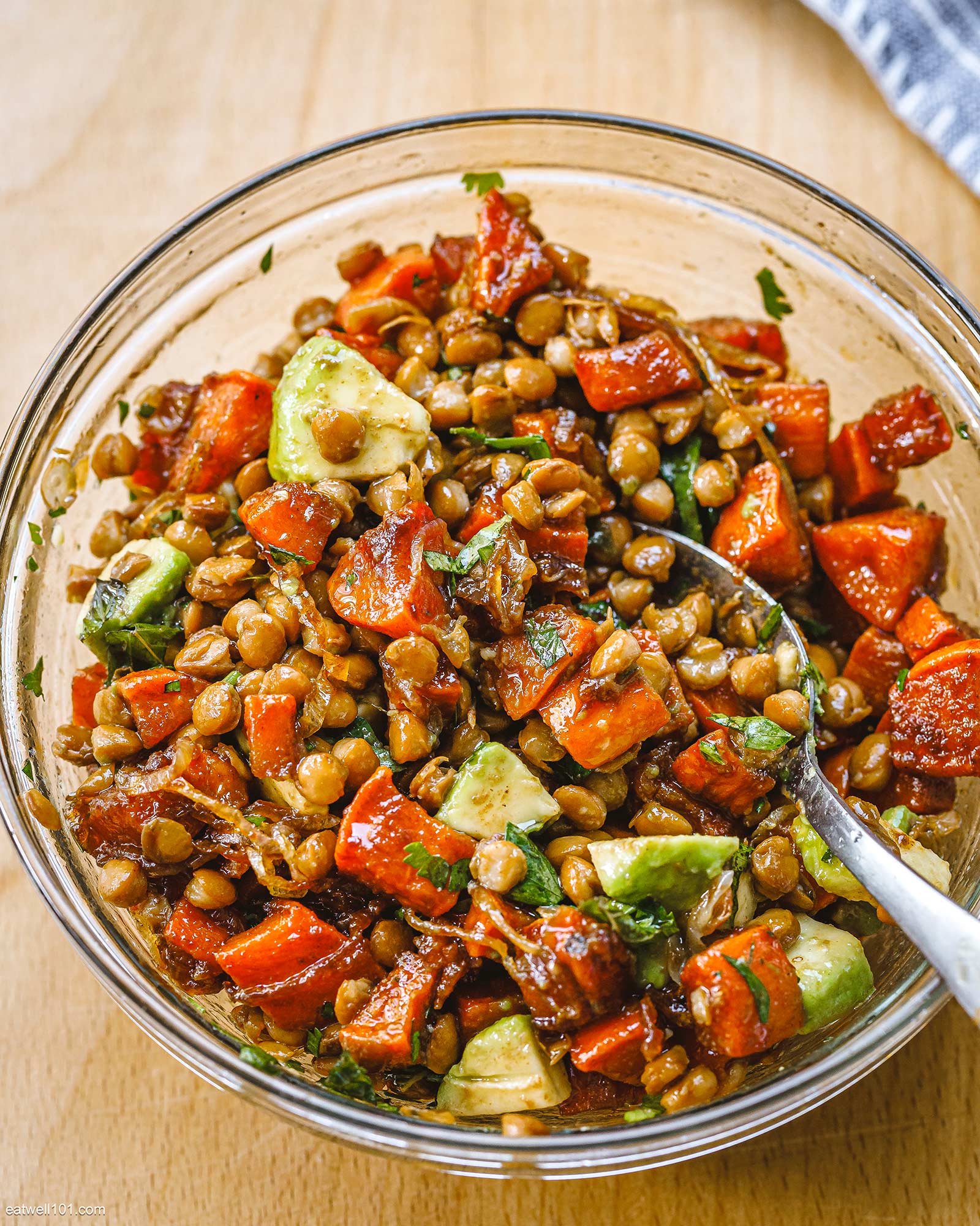 healthy sweet potato lentil salad
