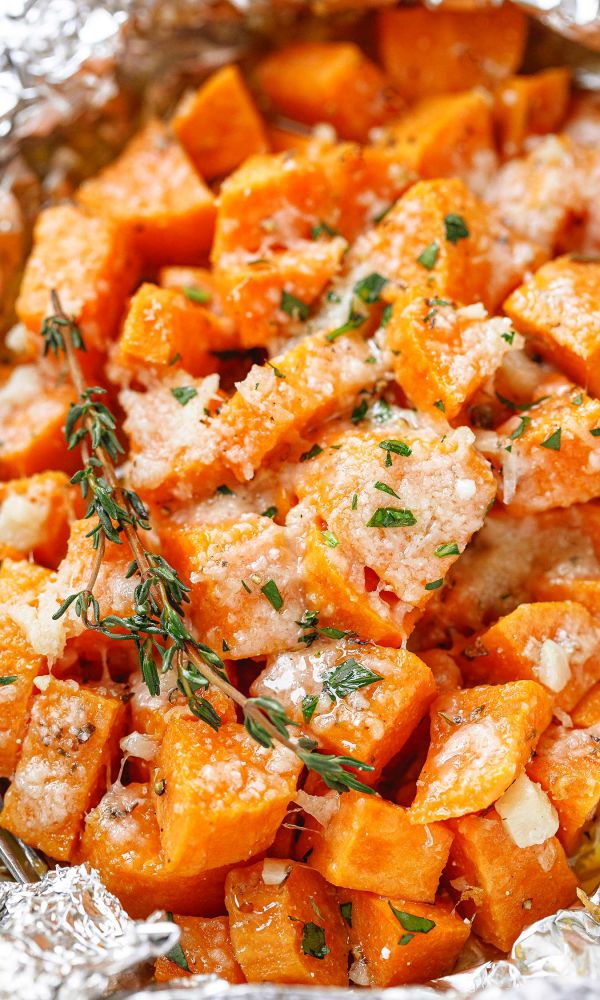 Parmesan Sweet Potatoes in Foil Packets