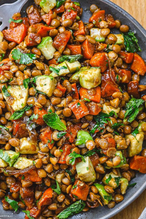 Lentil Salad - #recipe by #eatwell101 - https://www.eatwell101.com/sweet-potatoes-and-lentil-salad-recipe