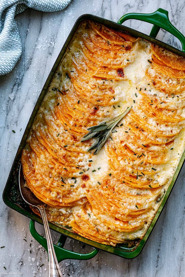 Sage Butternut Squash Gratin - #recipe by #eatwell101 - https://www.eatwell101.com/butternut-squash-gratin-recipe