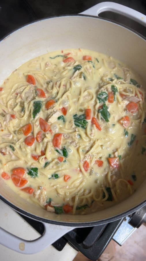 Creamy Chicken Soup with Pasta and Spinach