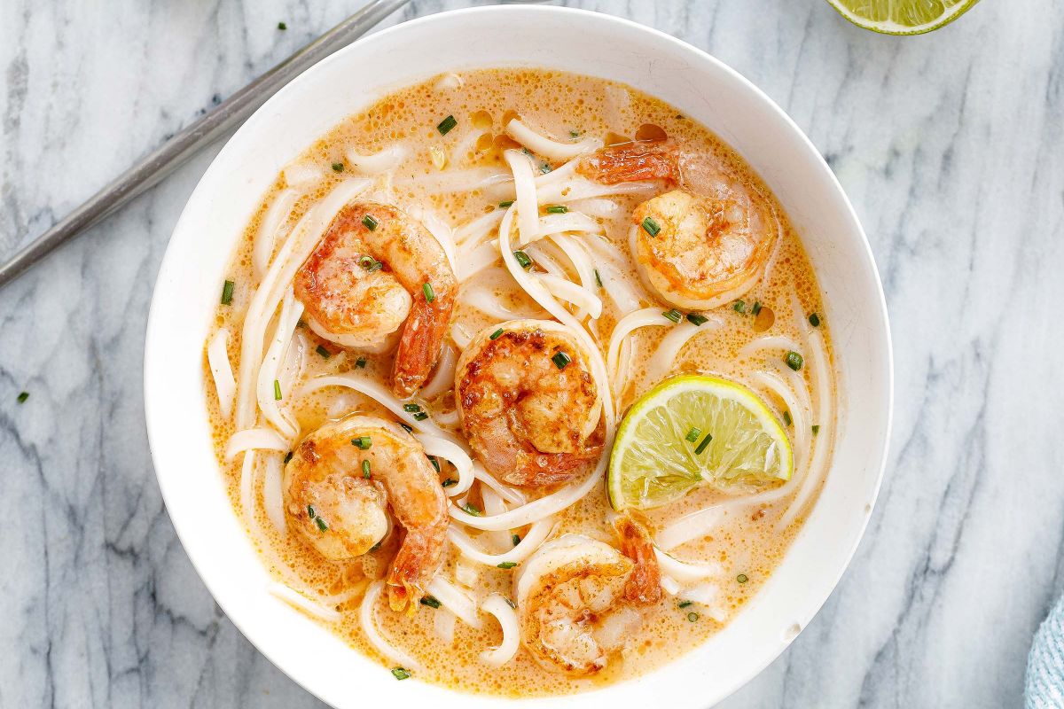 Thai Red Curry Noodle Soup with Shrimp