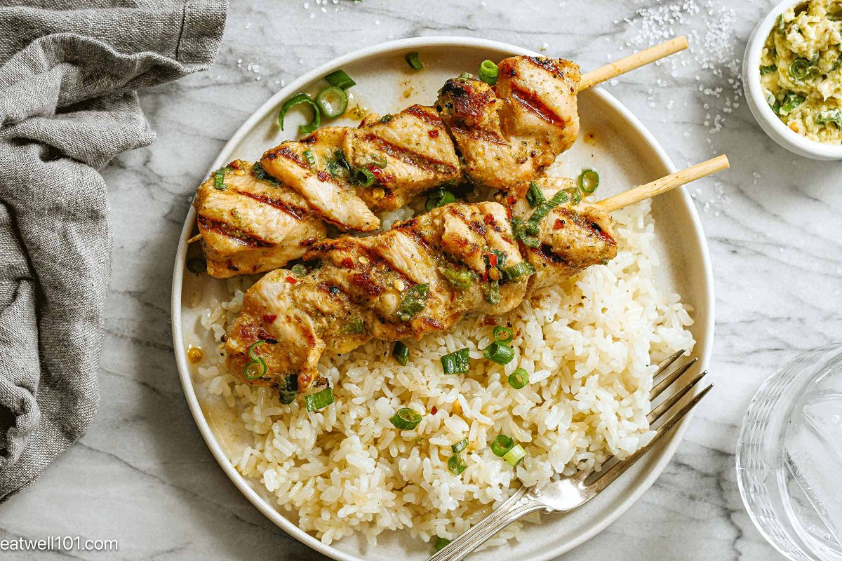 Honey-Garlic Chicken Kabobs with Rice