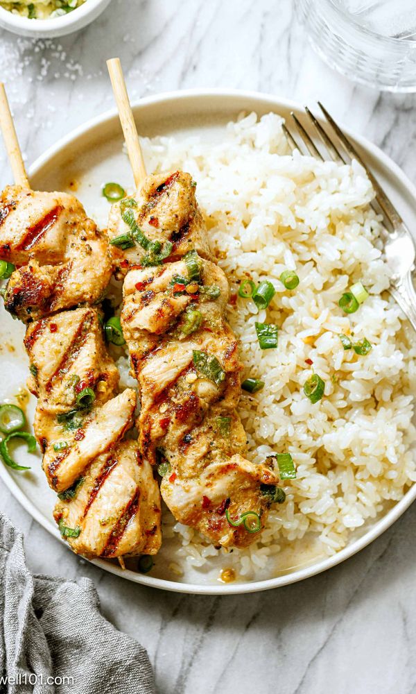 Honey-Garlic Chicken Kabobs with Rice