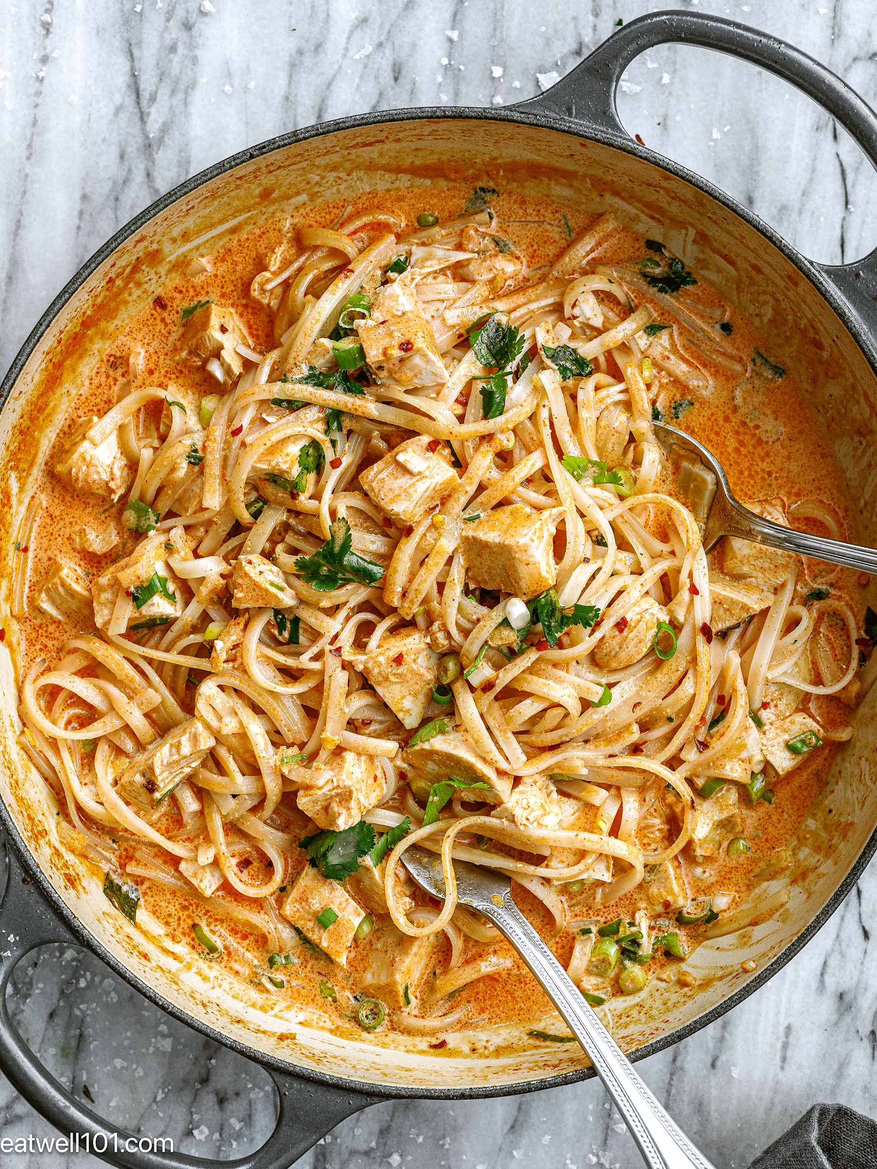 Thai Chicken Noodles in a dutch oven
