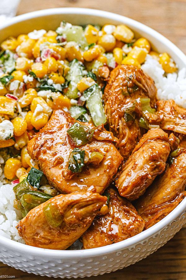 Chicken Stir-Fry Rice Bowl - #recipe by #eatwell101 - https://www.eatwell101.com/stir-fry-chicken-rice-bowl-recipe