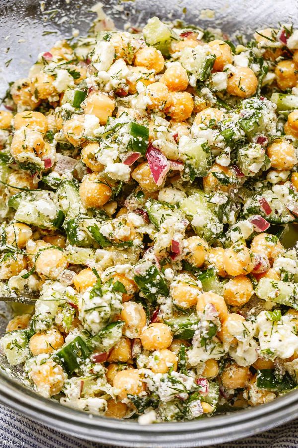 Feta Chickpea Salad - #recipe by #eatwell101 - https://www.eatwell101.com/feta-chickpea-salad-recipe
