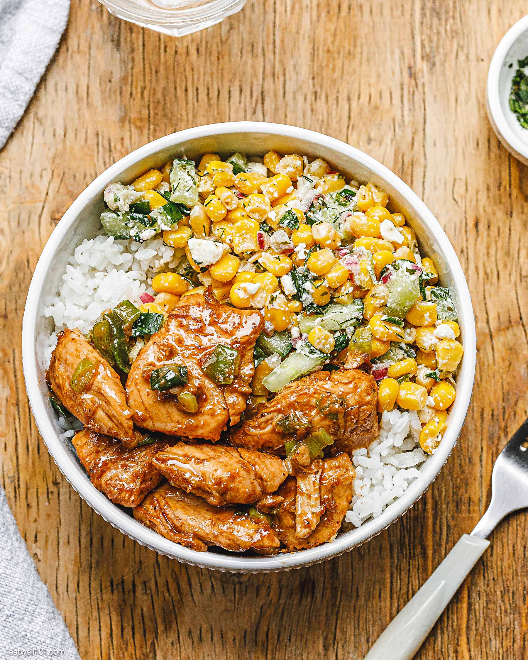 rice bowl with chicken for lunch