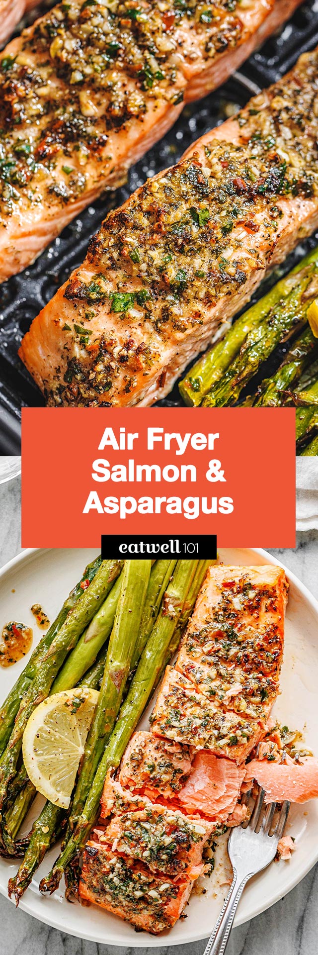 Air Fryer Salmon and Asparagus - #salmon #airfryer #recipe #eatwelll101 - Garlic butter air fryer salmon with asparagus is a delicious and healthy dish that will be ready in no time. This easy salmon dinner will please everyone!