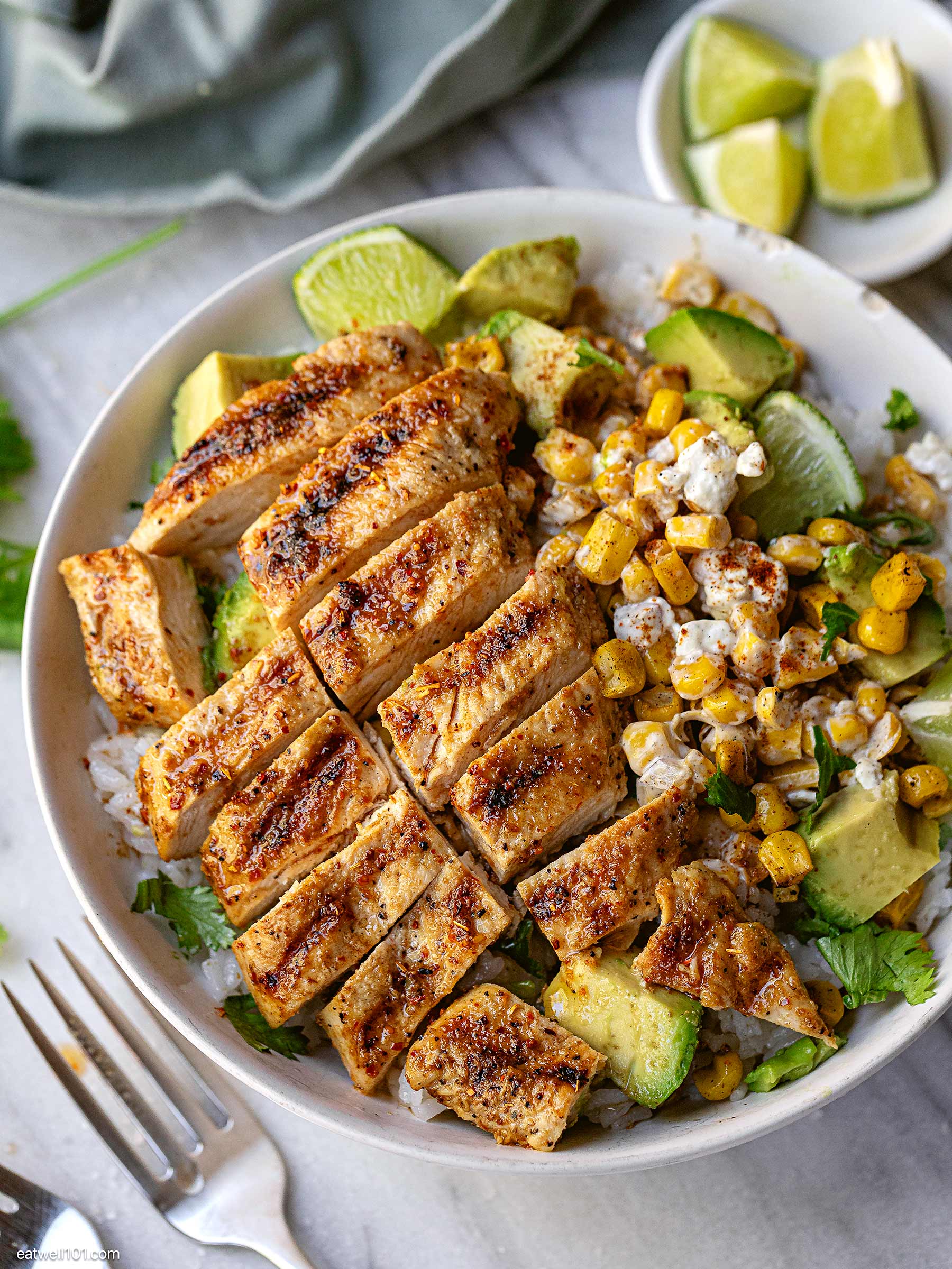 corn chicken rice bowl