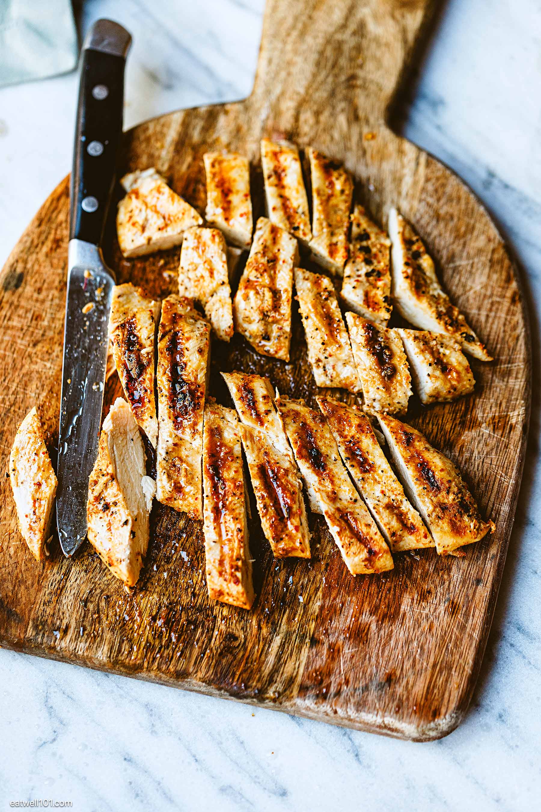 grilled and sliced chicken breasts