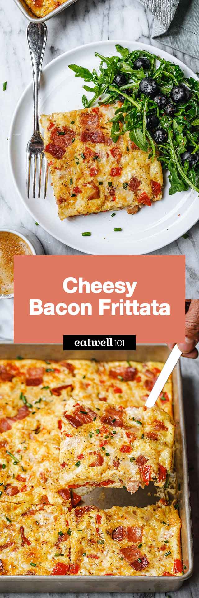 Cheesy Bacon Frittata - #frittata #recipe #eatwell101 - This cheesy frittata with crispy bacon is so good – Perfect for breakfast or brunch!
