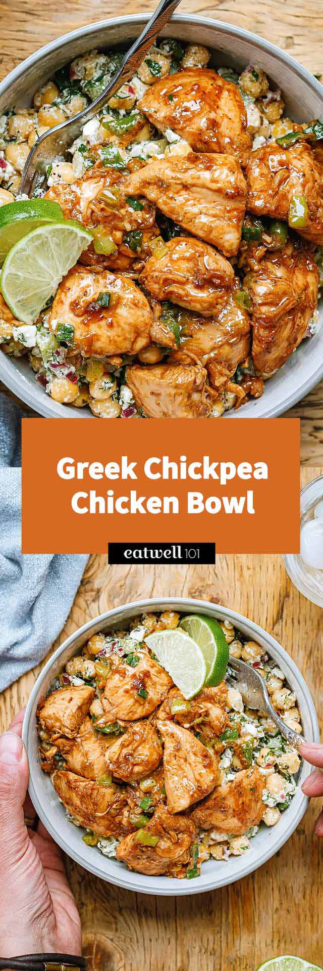 Greek Chickpea Chicken Bowl - #chicken #bowl #recipe #eatwell101 - Easy and delicious Greek Chickpea Chicken Bowls are loaded with lean protein and fresh veggies! Perfect for a healthy lunch! 