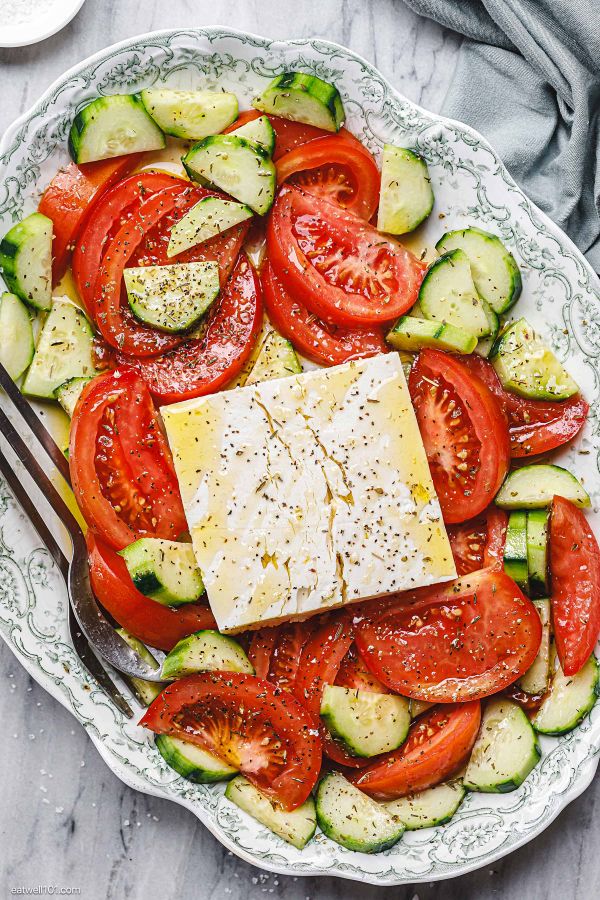 Greek Feta Salad - #recipe by #eatwell101 - https://www.eatwell101.com/greek-feta-salad-recipe