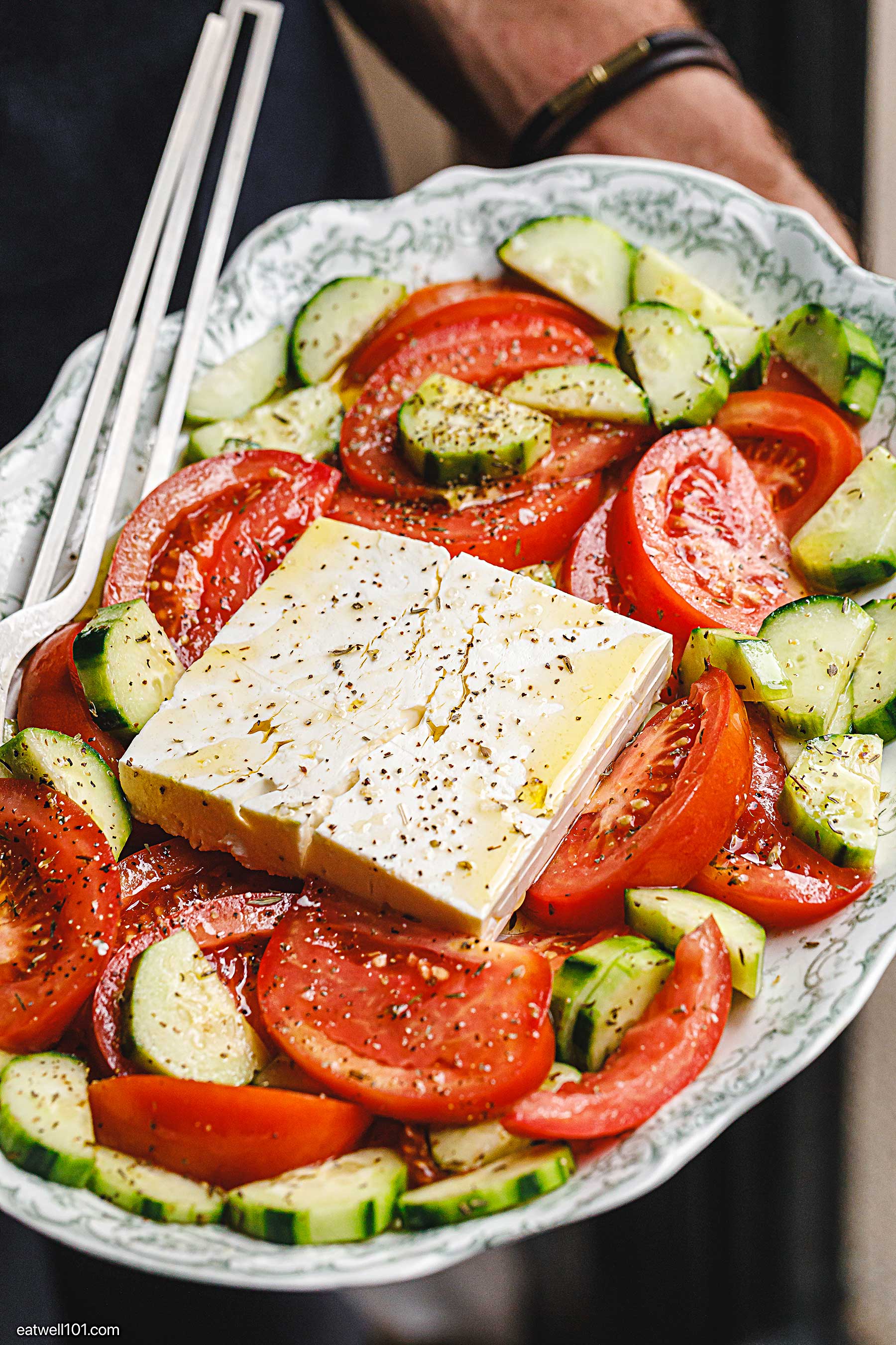 greek feta salad in a serving platter