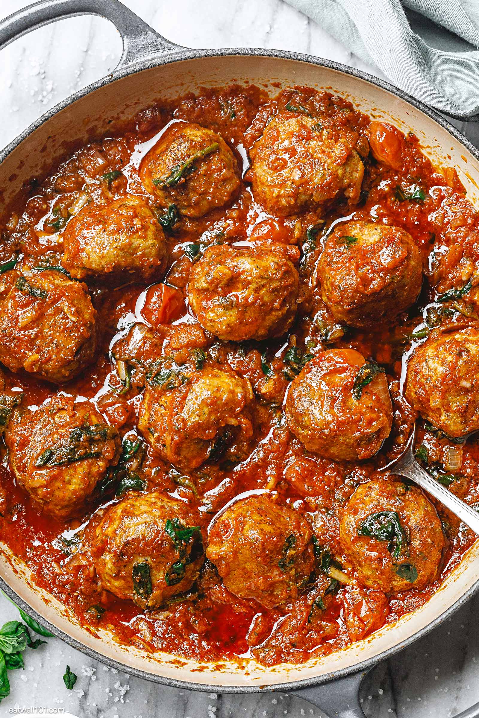 turkey meatballs in a cast iron skillet