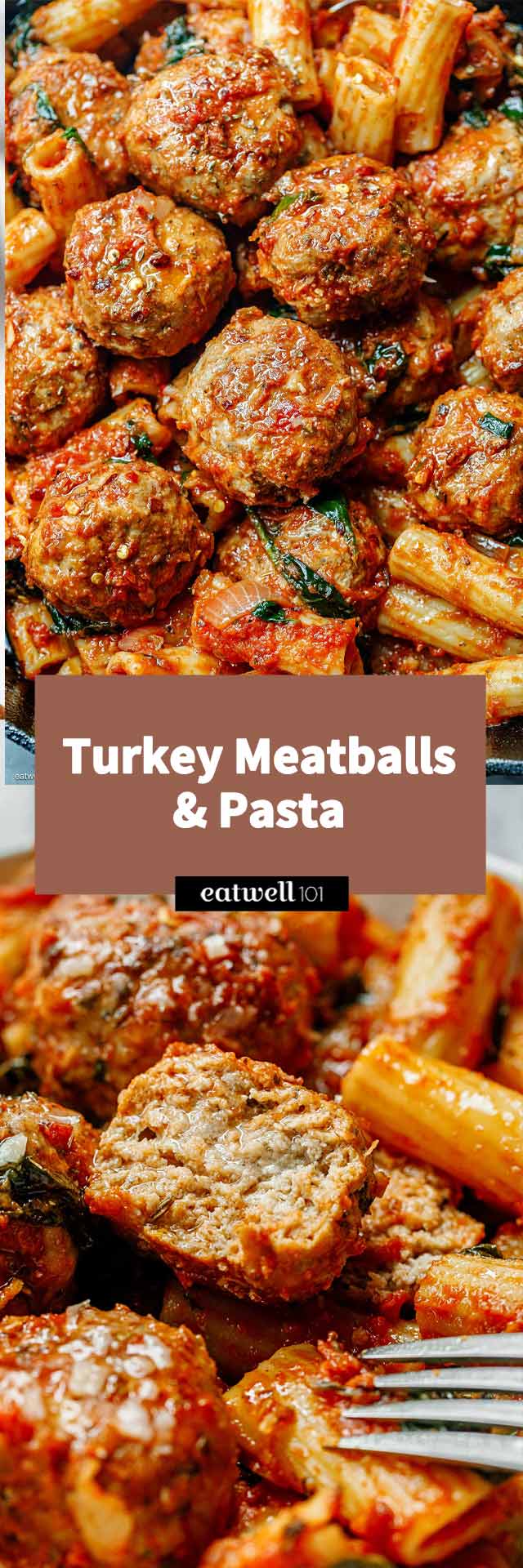 Turkey Meatballs with Tomato Spinach Pasta - #pasta #meatballs #recipe #eatwell101 - Lean, cheesy, saucy, and oh-so-comforting… this turkey meatball pasta is your new weeknight hero.