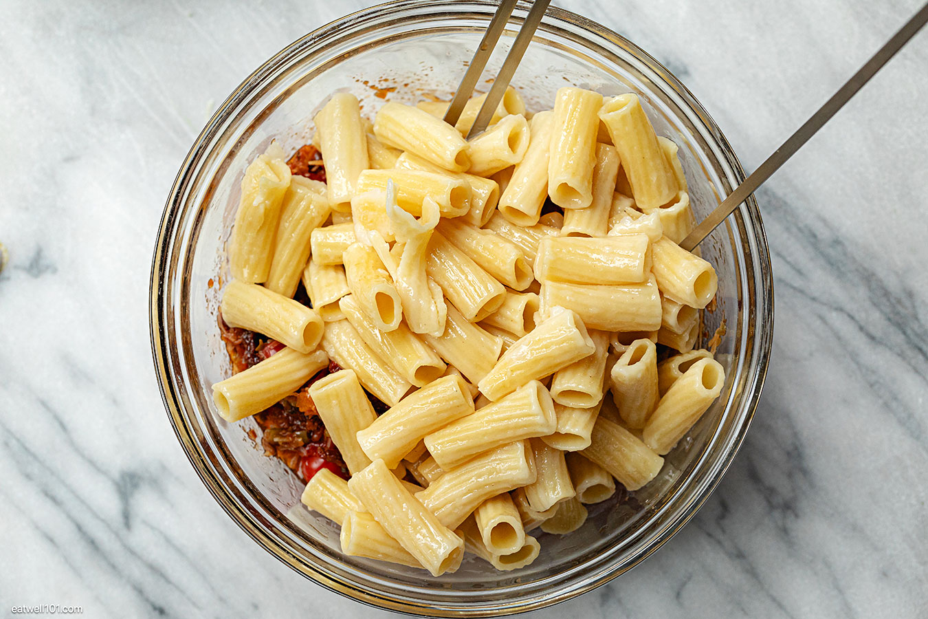 toss pasta in the salad ingredients
