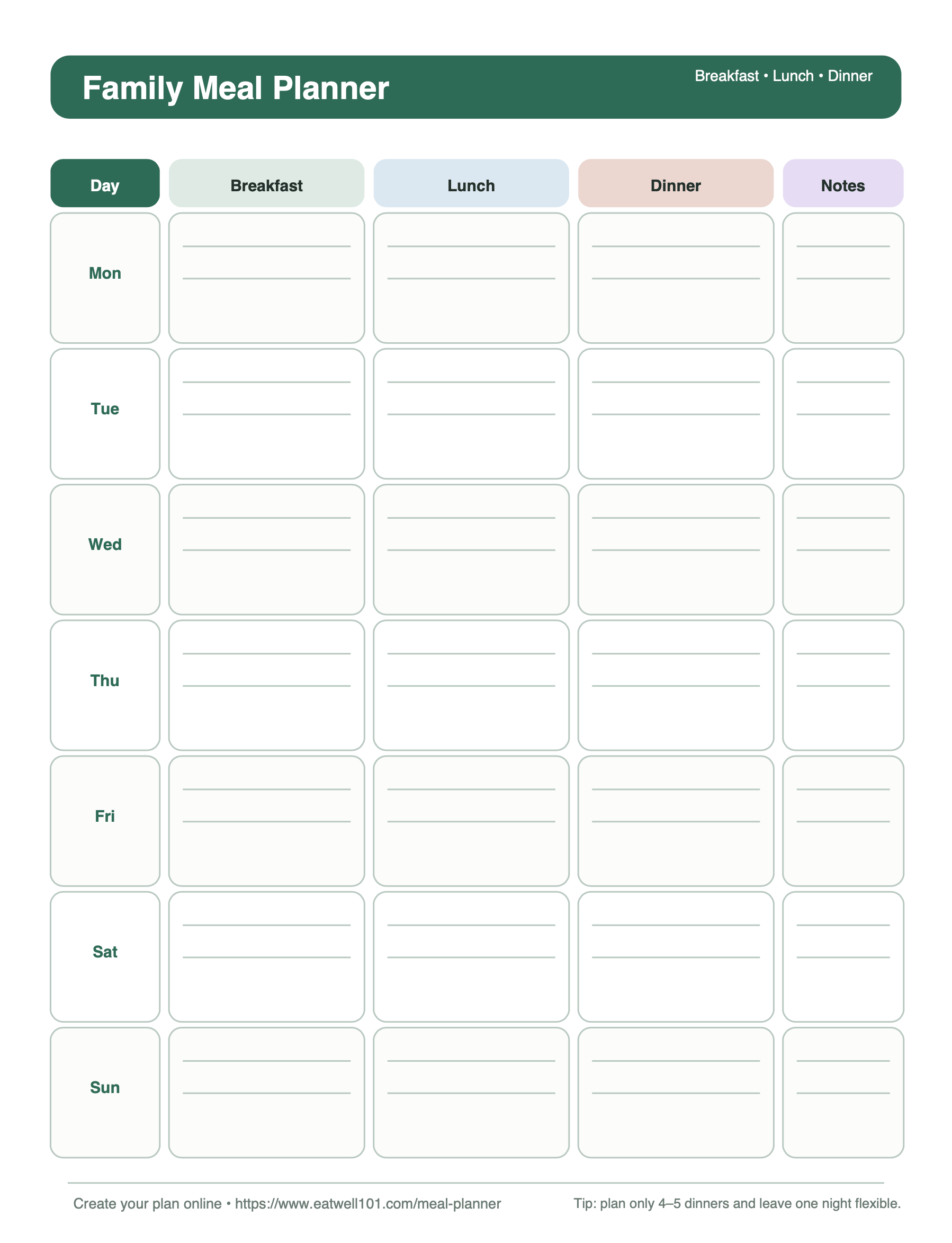 family meal-planner template