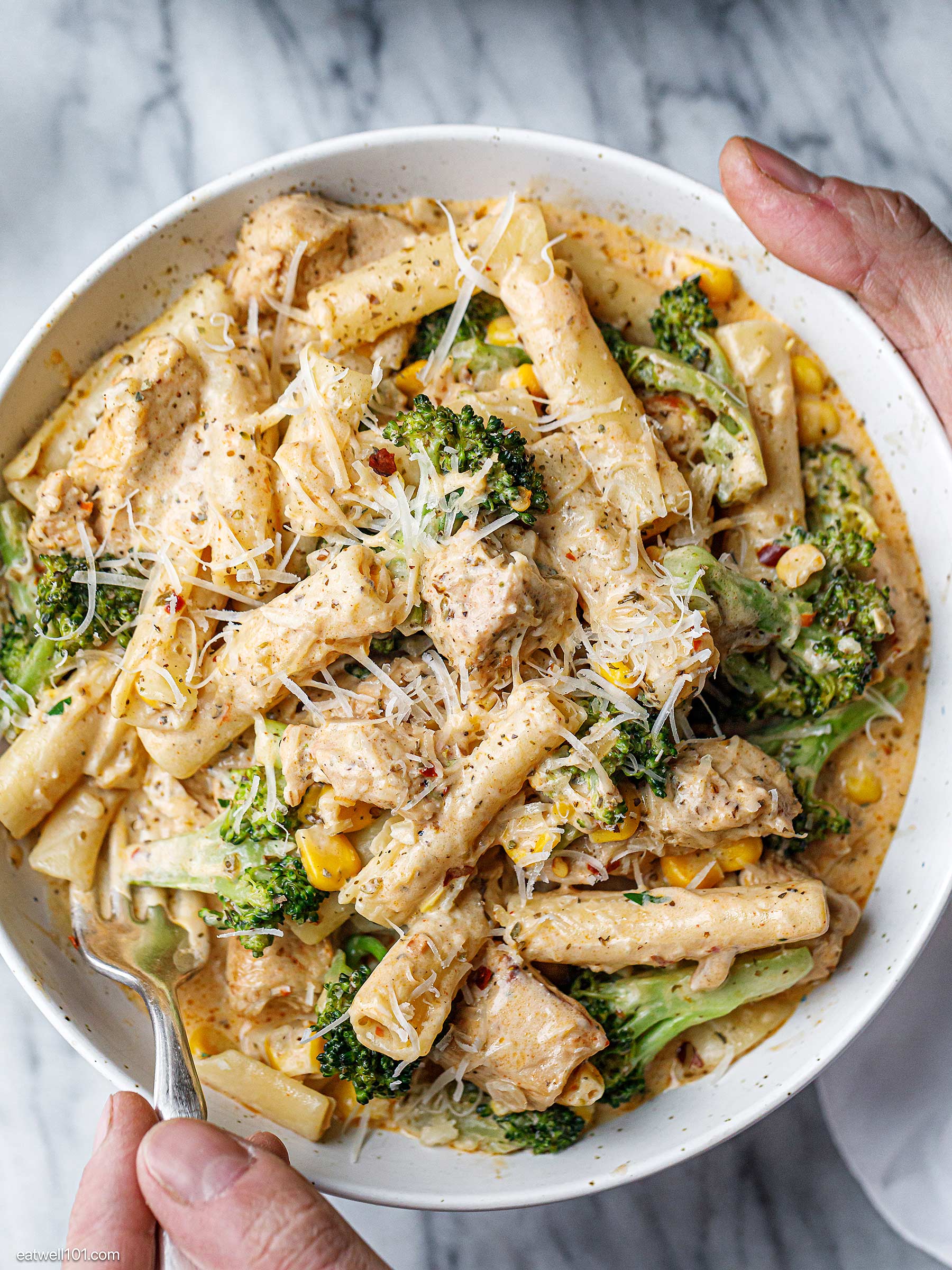 Creamy Chicken Pasta with Sweetcorn and Broccoli recipe